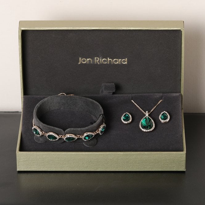 Jon Richard Jon Richard Gold Plated And Emerald Pear Drop Trio Set - Gift Box