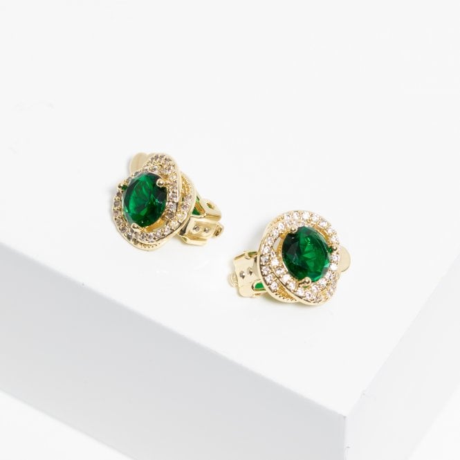 Jon Richard Jon Richard Gold Plated And Emerald Twist Halo Clip Earrings