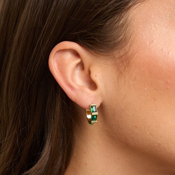 Jon Richard Jon Richard Gold Plated And Emerlald Stone Hoop Earrings