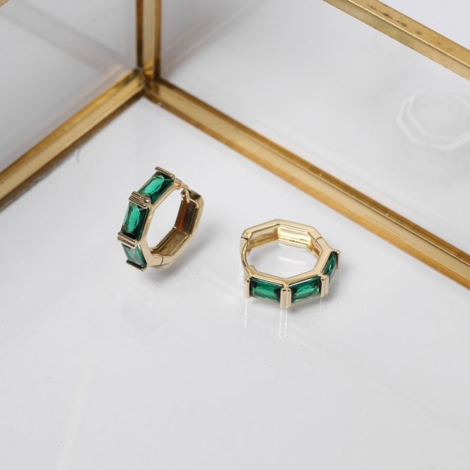 Jon Richard Jon Richard Gold Plated And Emerlald Stone Hoop Earrings