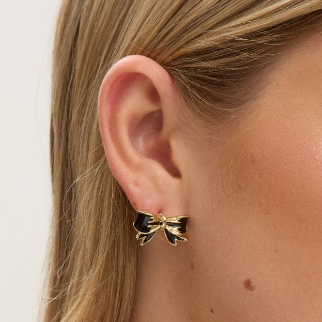 Jon Richard Jon Richard Gold Plated And Jet Bow Earrings
