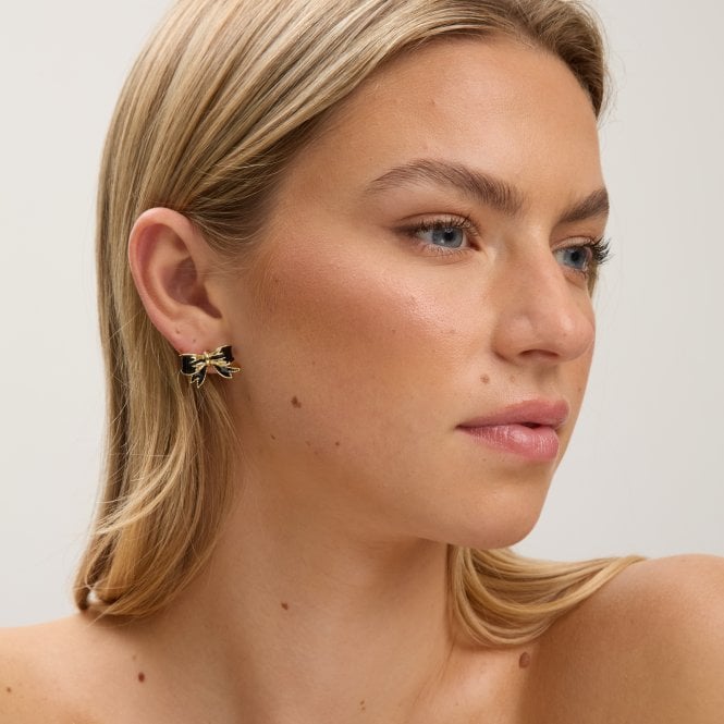 Jon Richard Jon Richard Gold Plated And Jet Bow Earrings