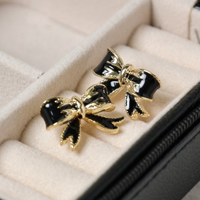 Jon Richard Jon Richard Gold Plated And Jet Bow Earrings