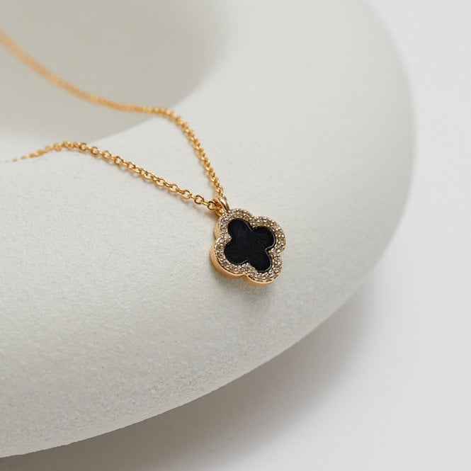 Jon Richard Jon Richard Gold Plated And Jet Clover Pendant Necklace