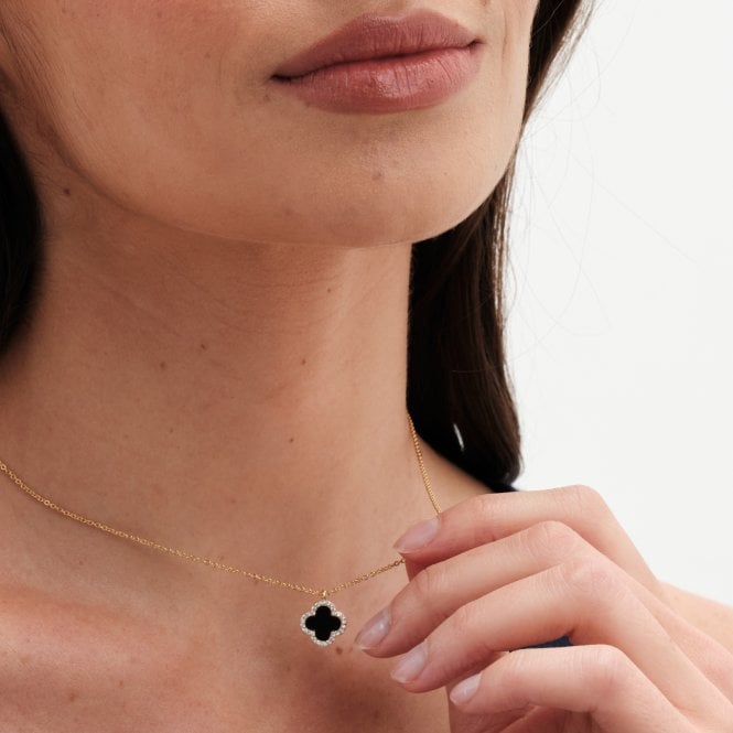 Jon Richard Jon Richard Gold Plated And Jet Clover Pendant Necklace