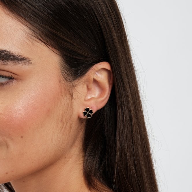 Jon Richard Jon Richard Gold Plated And Jet Enamel Clover Stud Earrings