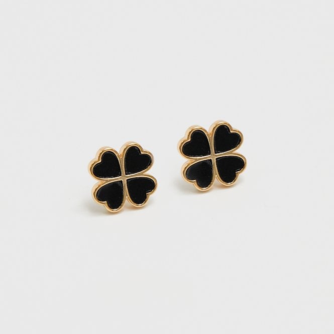 Jon Richard Jon Richard Gold Plated And Jet Enamel Clover Stud Earrings