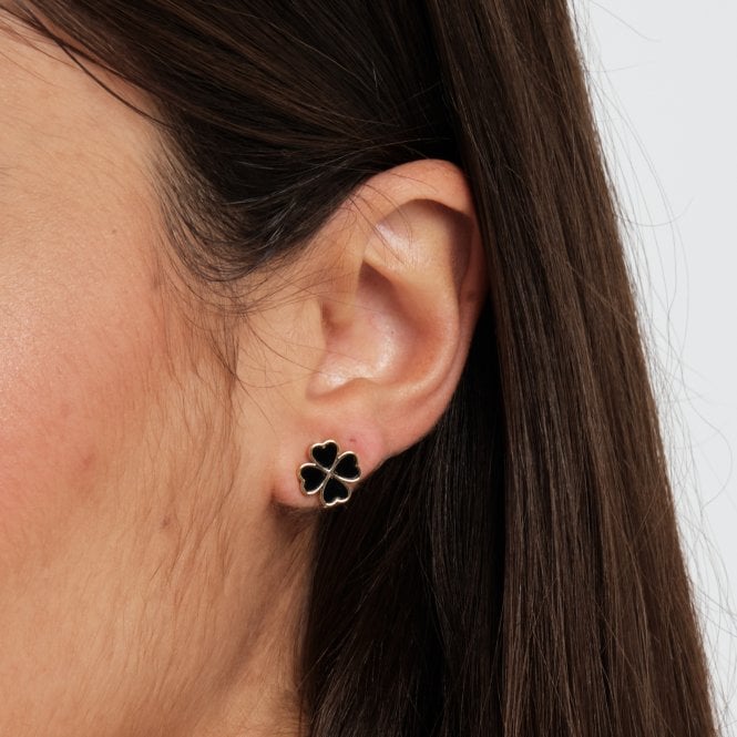 Jon Richard Jon Richard Gold Plated And Jet Enamel Clover Stud Earrings