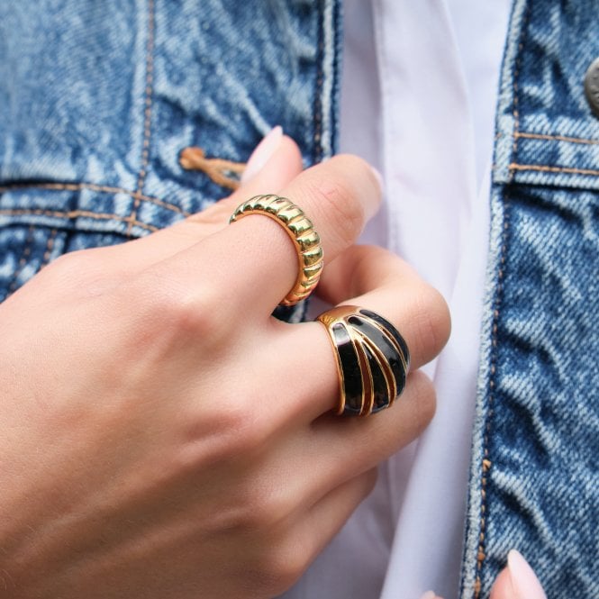 Jon Richard Jon Richard Gold Plated And Jet Enamel Cross Over Ring