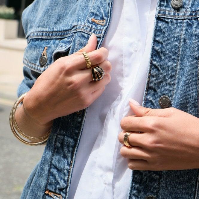 Jon Richard Jon Richard Gold Plated And Jet Enamel Cross Over Ring