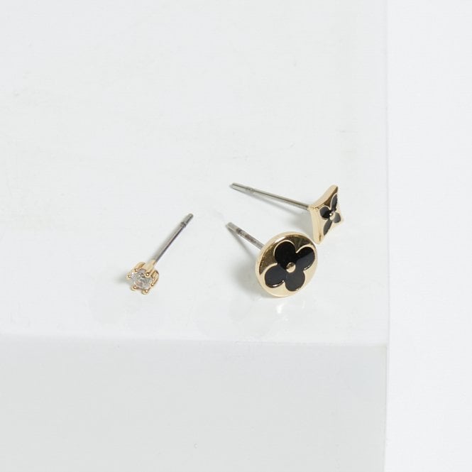 Jon Richard Jon Richard Gold Plated And Jet Enamel Earrings - Pack Of 3