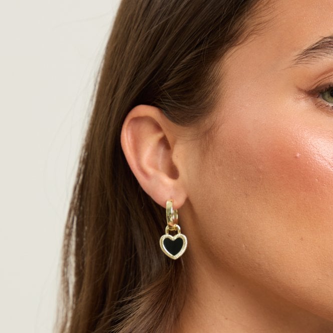 Jon Richard Jon Richard Gold Plated And Jet Enamel Heart Hoop Earrings