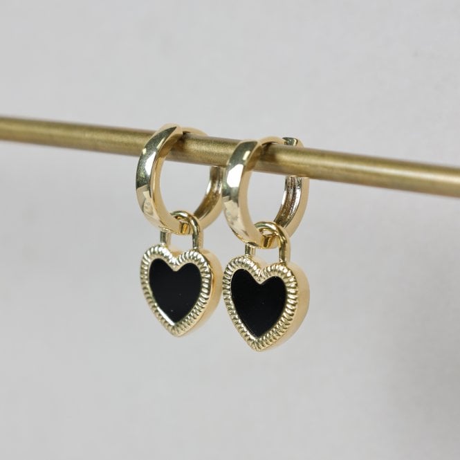 Jon Richard Jon Richard Gold Plated And Jet Enamel Heart Hoop Earrings