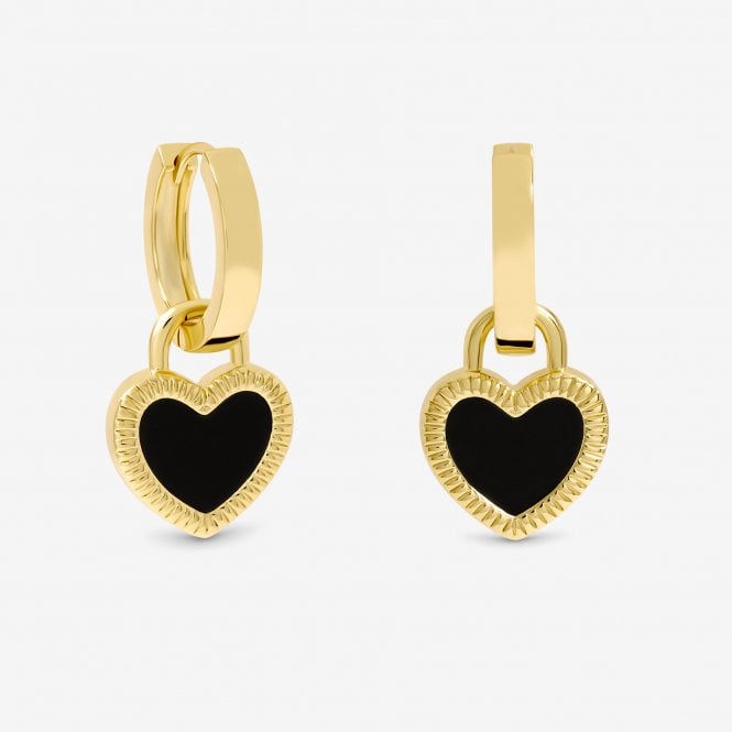 jon richard Jon Richard Gold Plated and Jet Enamel Heart Hoop Earrings