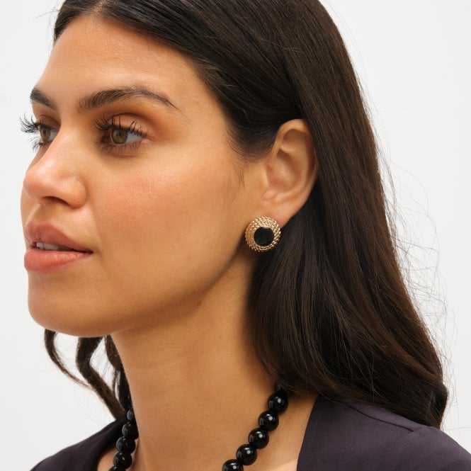Jon Richard Jon Richard Gold Plated And Jet Enamel Round Earrings