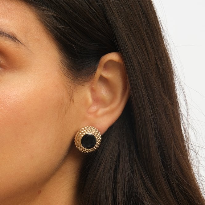 Jon Richard Jon Richard Gold Plated And Jet Enamel Round Earrings