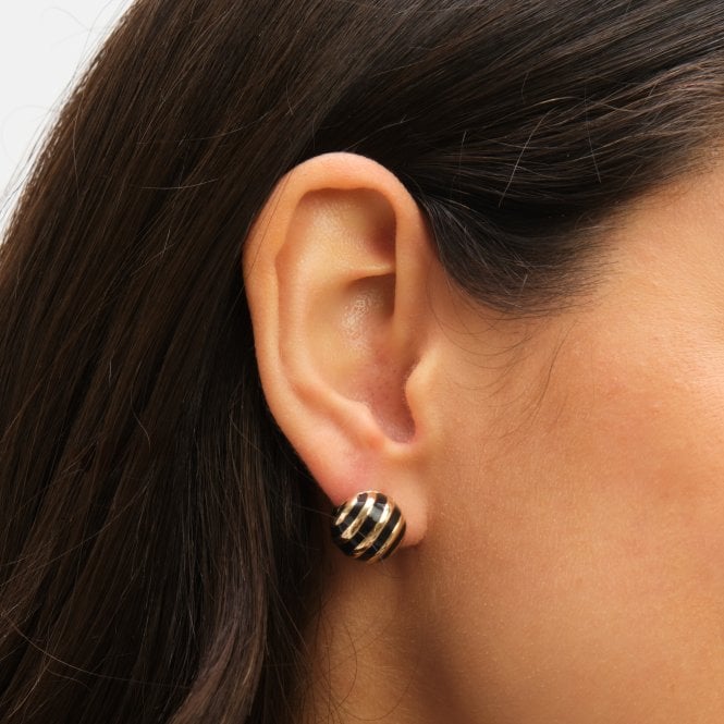Jon Richard Jon Richard Gold Plated And Jet Enamel Stripe Dome Earrings