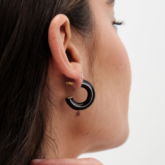 Jon Richard Jon Richard Gold Plated And Jet Hoop Earrings