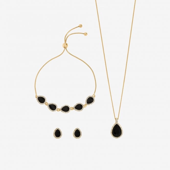 Jon Richard Jon Richard Gold Plated And Jet Pear Drop Trio Set - Gift Box