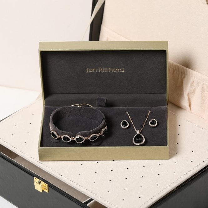 Jon Richard Jon Richard Gold Plated And Jet Pear Drop Trio Set - Gift Box