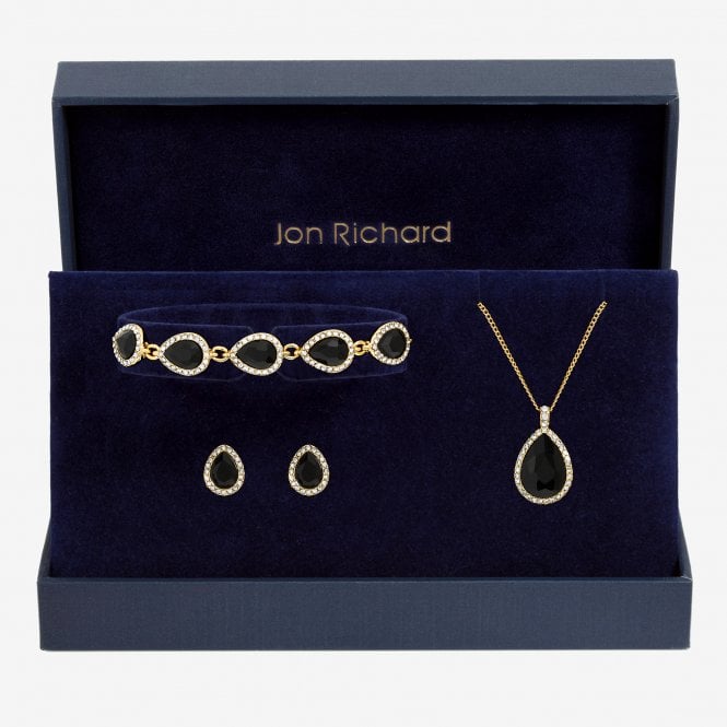 jon richard Jon Richard Gold Plated and Jet Pear Drop Trio Set - Gift Box jon richard Jon Richard Gold Plated and Jet Pear Drop Trio Set - Gift Box