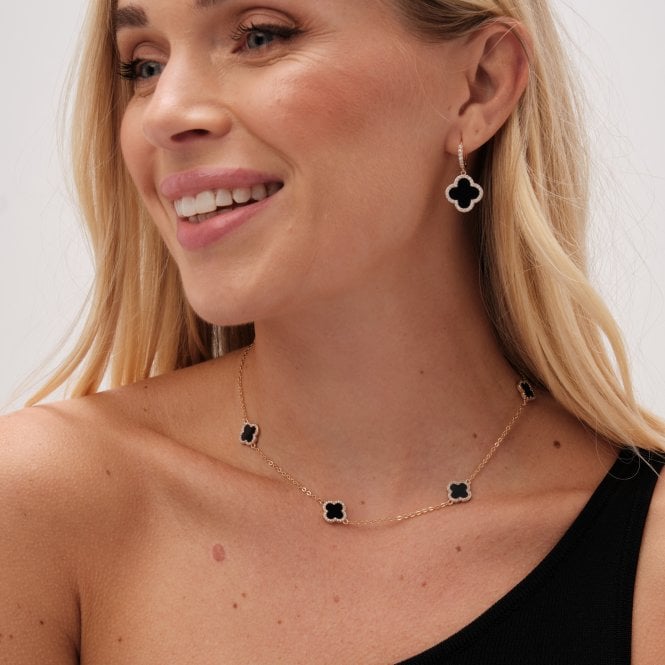 Jon Richard Jon Richard Gold Plated And Jet Station Clover Necklace