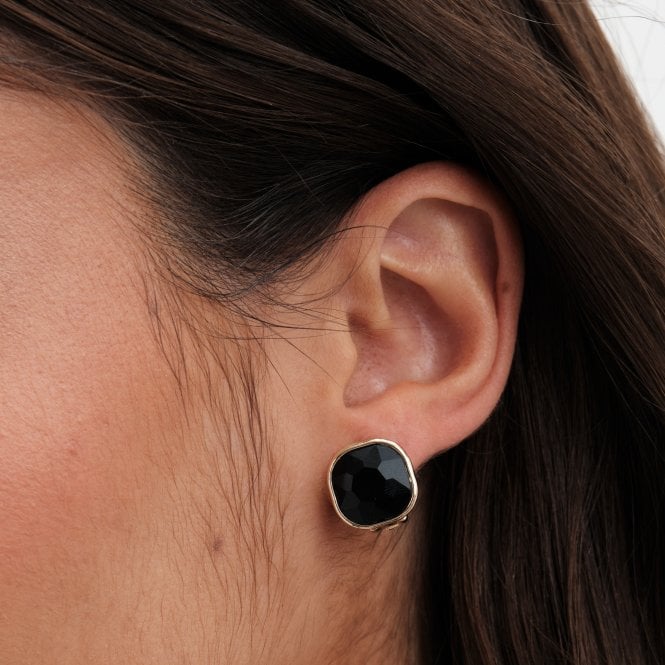 Jon Richard Jon Richard Gold Plated And Jet Stone Clip Earrings