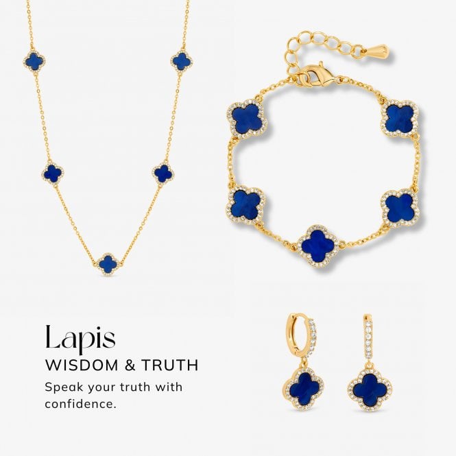 Jon Richard Jon Richard Gold Plated And Lapis Clover Huggie Earrings