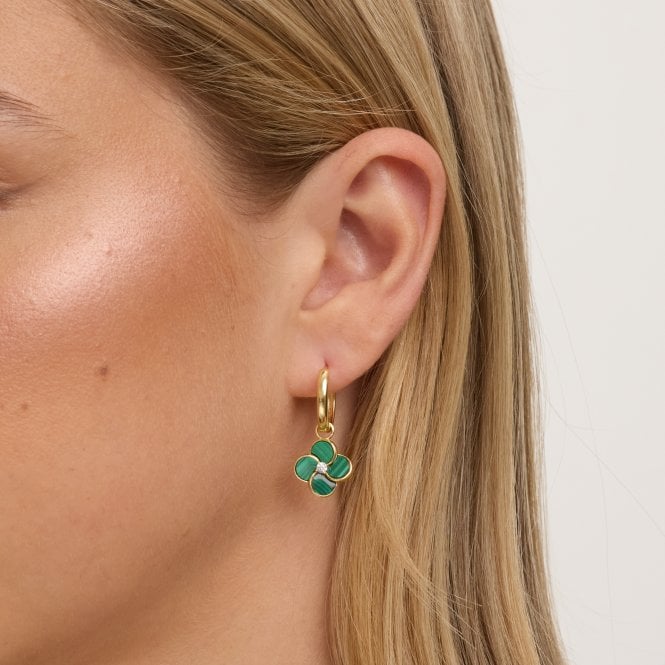 Jon Richard Jon Richard Gold Plated And Malachite Four Leaf Clover Huggie Earrings