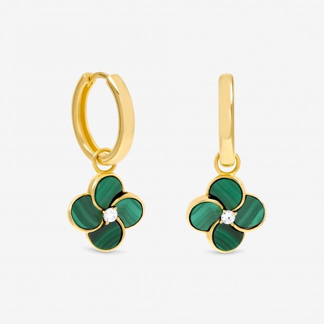 jon richard Jon Richard Gold Plated and Malachite Four Leaf Clover Huggie Earrings