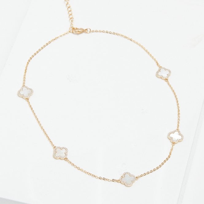 Jon Richard Jon Richard Gold Plated And Mother Of Pearl Station Clover Necklace