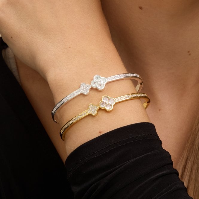 Jon Richard Jon Richard Gold Plated And Pave Clover Bangle