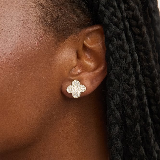 Jon Richard Jon Richard Gold Plated And Pave Clover Clip Earrings