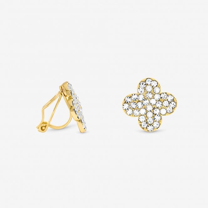 jon richard Jon Richard Gold Plated and Pave Clover Clip Earrings