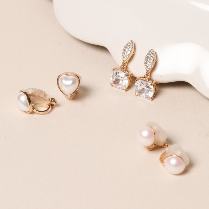 Jon Richard Jon Richard Gold Plated And Pearl Heart Clip Earrings