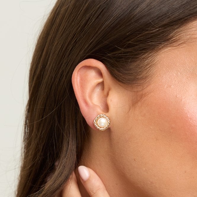 Jon Richard Jon Richard Gold Plated And Pearl Twisted Edge Clip Earrings