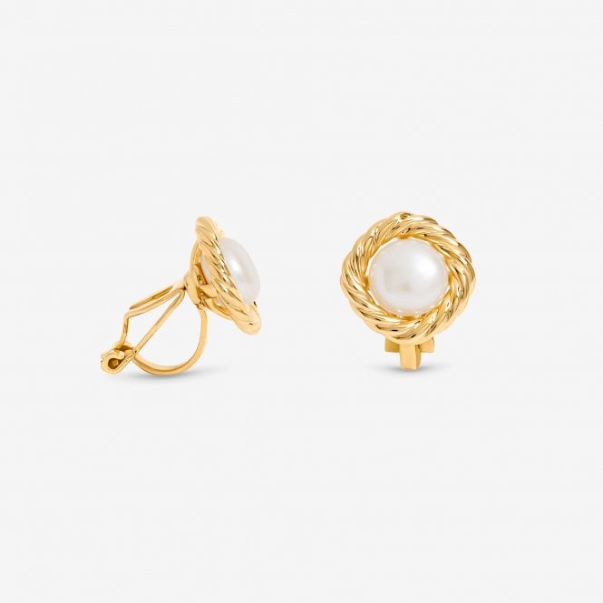 jon richard Jon Richard Gold Plated and Pearl Twisted Edge Clip Earrings