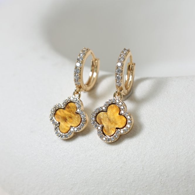 Jon Richard Jon Richard Gold Plated And Tigers Eye Clover Huggie Earrings