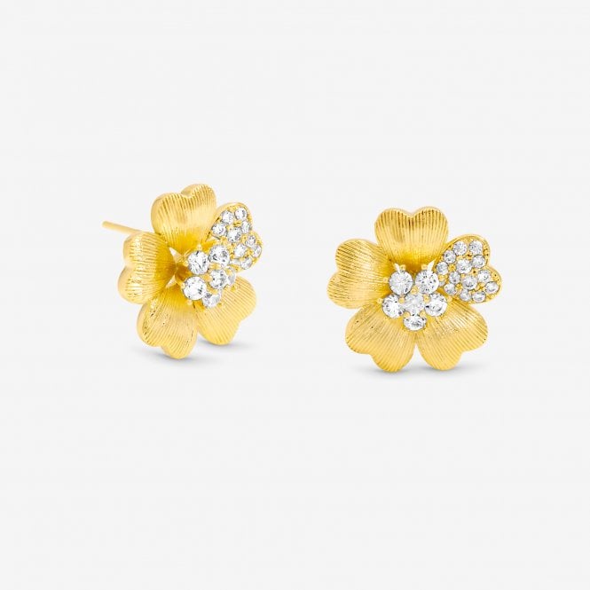 jon richard Jon Richard Gold Plated Brushed and Pave Flower Stud Earrings