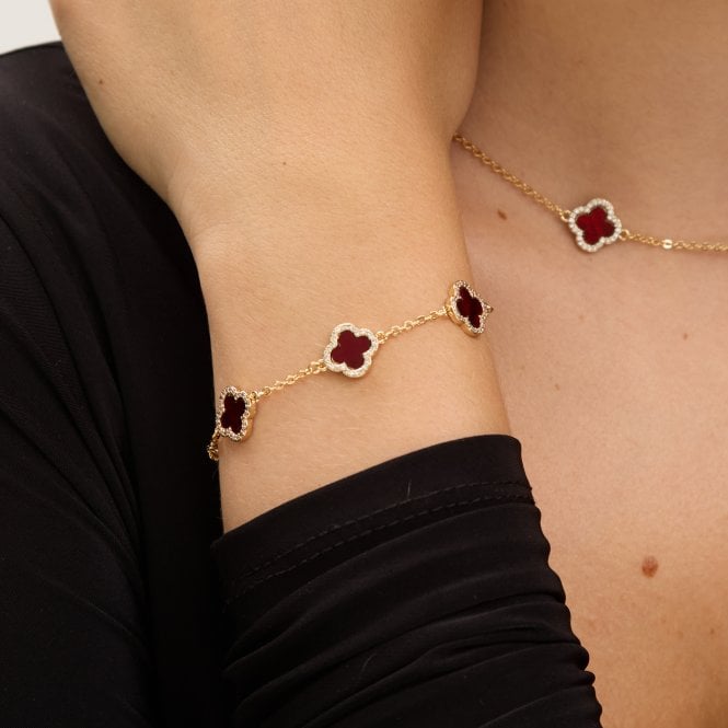 Jon Richard Jon Richard Gold Plated Carnelian Clover Bracelet