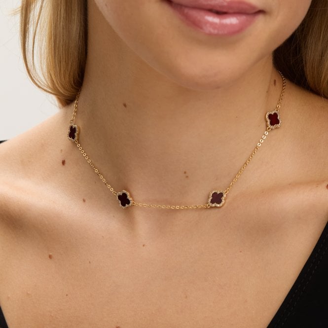 Jon Richard Jon Richard Gold Plated Carnelian Station Clover Necklace