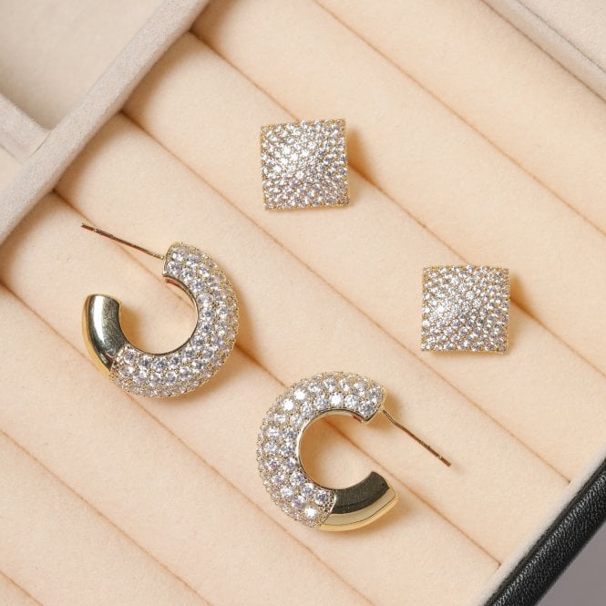 Jon Richard Jon Richard Gold Plated Chubby Pave Hoop Earrings