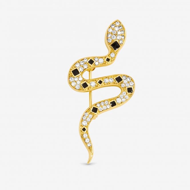 Jon Richard Jon Richard Gold Plated Crystal And Jet Snake Brooch - Gift Box