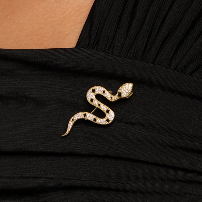 Jon Richard Jon Richard Gold Plated Crystal And Jet Snake Brooch - Gift Box