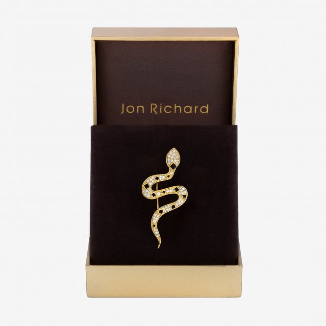 jon richard Jon Richard Gold Plated Crystal and Jet Snake Brooch - Gift Box