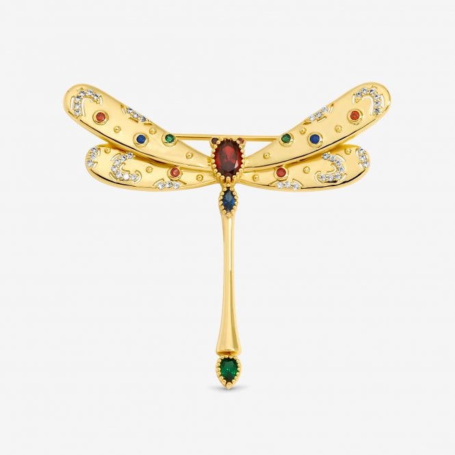 Jon Richard Jon Richard Gold Plated Crystal And Multi Coloured Dragonfly Brooch - Gift Box