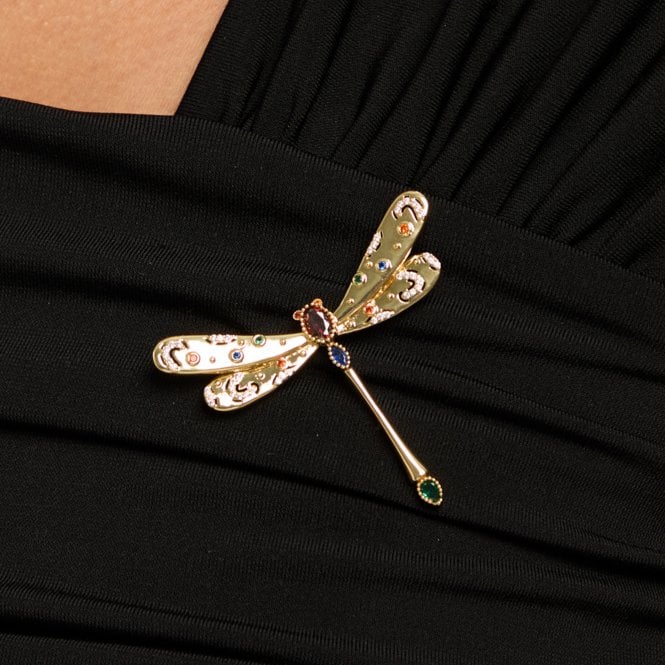 Jon Richard Jon Richard Gold Plated Crystal And Multi Coloured Dragonfly Brooch - Gift Box