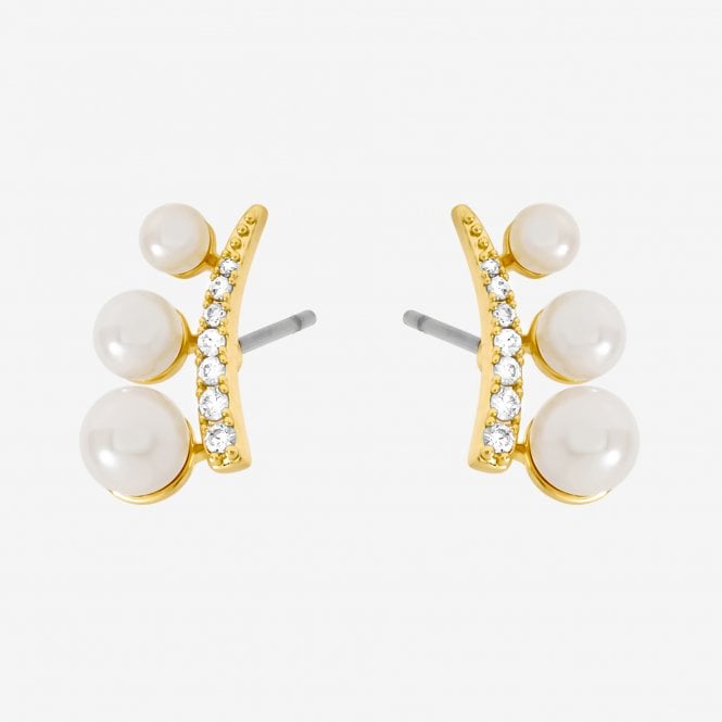 jon richard Jon Richard Gold Plated Crystal and Pearl Mini Climber Earrings