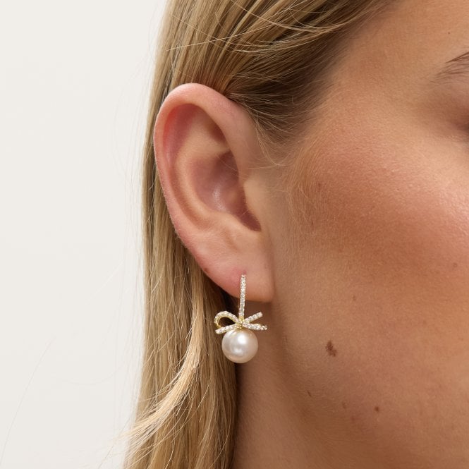 Jon Richard Jon Richard Gold Plated Crystal Bow And Pearl Hoops