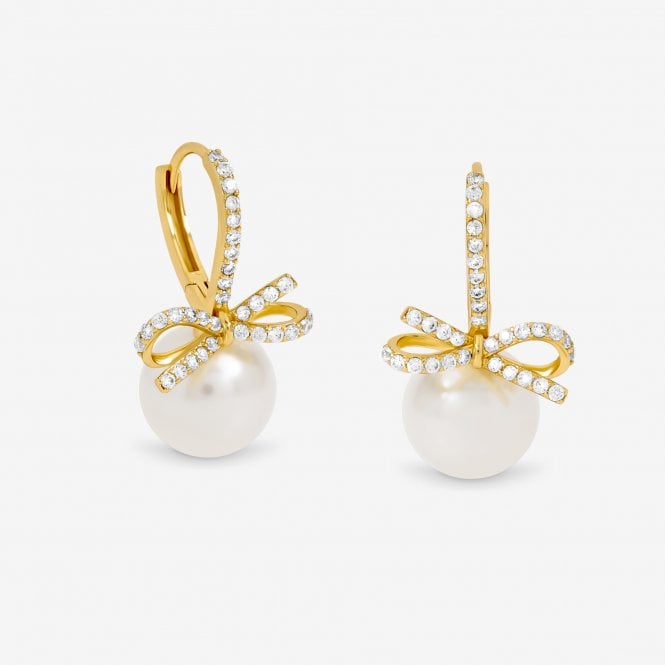 jon richard Jon Richard Gold Plated Crystal Bow and Pearl Hoops